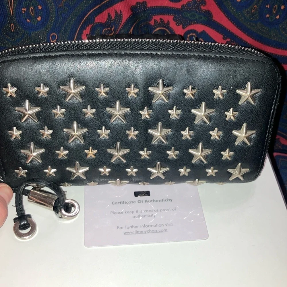 Jimmy Choo Black Long Wallet with Silver Stars with COA